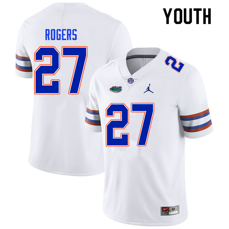 Youth #27 Jahari Rogers Florida Gators College Football Jerseys Sale-White - Click Image to Close